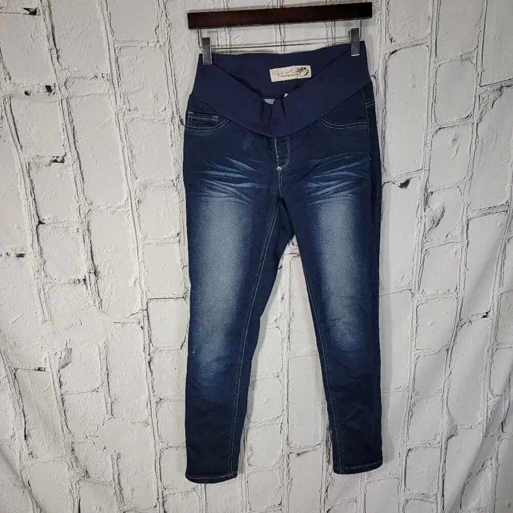 Angel Kiss Maternity Jeans Womens Medium Blue Denim Pull On Stretch‎ Jegging